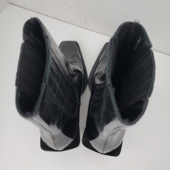 Topshop Black Patent Leather Stretch Panels Cowgirl Western Bootie Sz 4 Rodeo - Picture 5 of 10